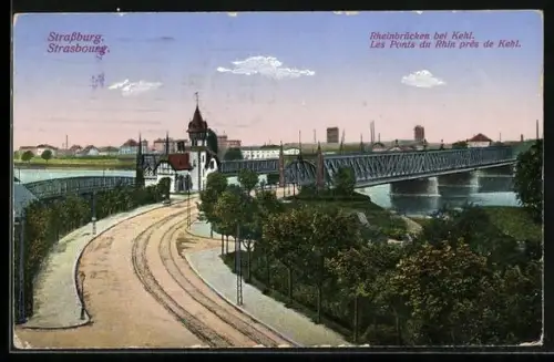 AK Strasbourg, Les Ponts du Rhin près de Kehl