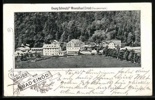 AK Bad-Einöd, Georg Schmalzl`s Mineralbad Einöd aus der Vogelschau