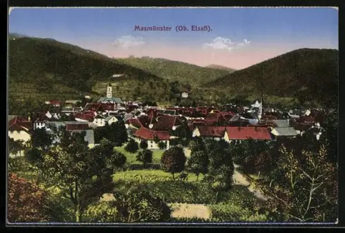 AK Masmünster /Ob. Elsass, Ortsansicht aus der Vogelschau
