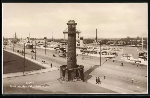 AK Stettin, Blick von der Hakenterrasse, Dampfer