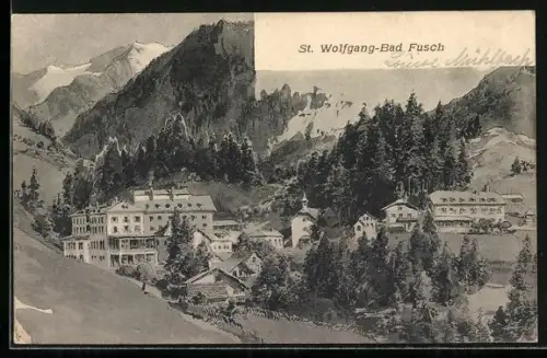 AK Bad Fusch, Ortsansicht mit Kirche und Talblick