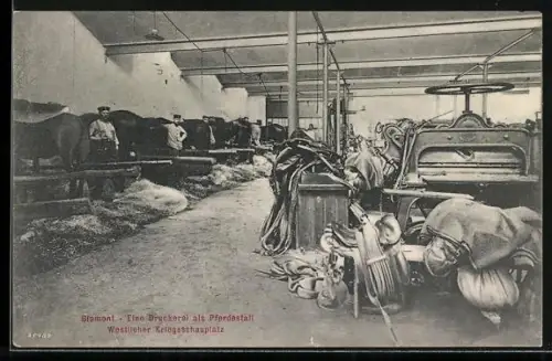 AK Blamont, Eine Druckerei als Pferdestall, 1. Weltkrieg