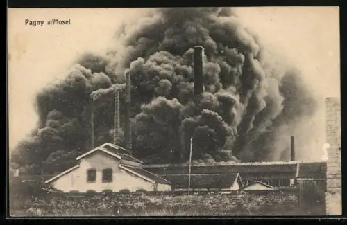 AK Pagny / Mosel, Brand einer Fabrik