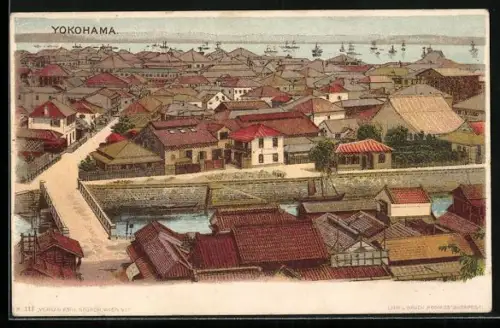 Lithographie Yokohama, Totale des Ortes