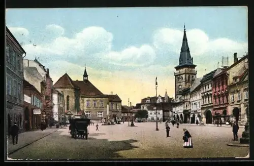 AK Komotau / Chomutov, Marktplatz, Kutsche