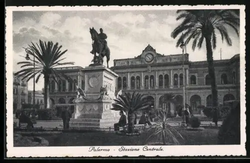 AK Palermo, Stazione Centrale, Bahnhof mit Denkmal