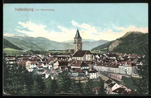AK Judenburg, Teilansicht mit Kirche vom Kalvarienberg aus