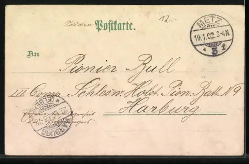 Lithographie Metz, Hauptwache, Denkmal Kaiser Wilhelm I. und Esplanade