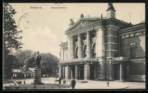AK Oslo / Christiania, Nationaltheatret, Denkmal