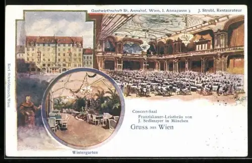 Lithographie Wien, Gastwirtschaft St. Annahof, mit Wintergarten & Concert Saal