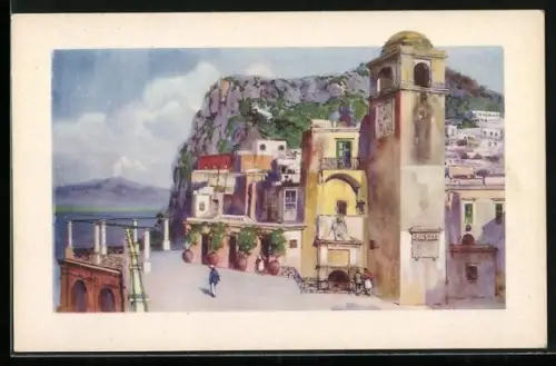 Künstler-AK Capri, Il Vesuvio dalla terrazza della funicolare