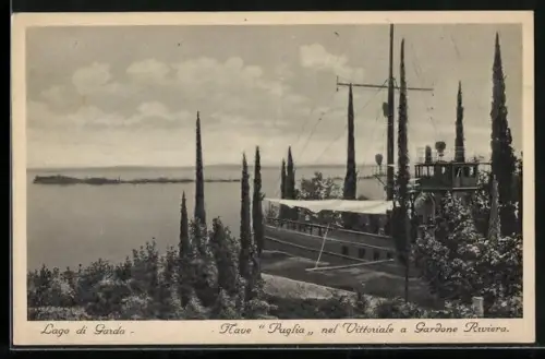 AK Gardone Riviera /Lago di Garda, Nave Puglia nel Vittoriale