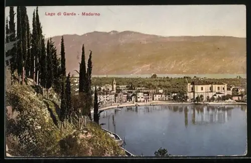 AK Maderno, Ortsansicht mit Gardasee aus der Vogelschau