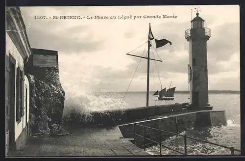 AK St-Brieug, Le Phare du Légué par Grande Marée