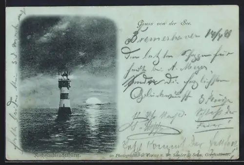 AK Rothesandleuchtturm, Leuchtturm bei Sonnenaufgang