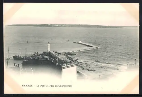 AK Cannes, Le Port et l`Ile Ste-Marguerite, Leuchtturm