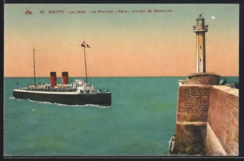 AK Dieppe, La Jetée, Le Steamer Paris arrivant de Newhaven