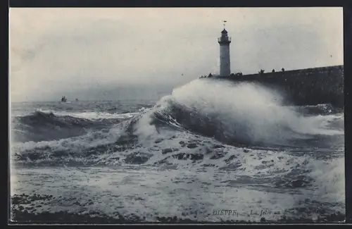 AK Saint-Malo, La Jetée un Jour de Tempête, Leuchtturm