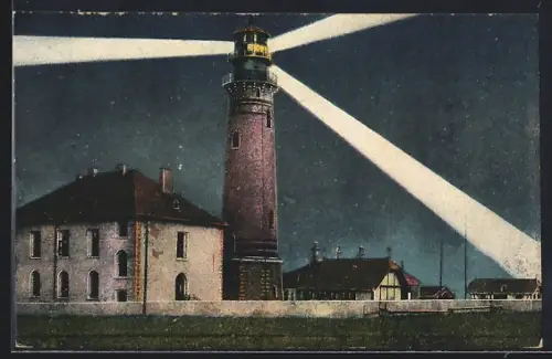 AK Helgoland, Leuchtturm bei Nacht