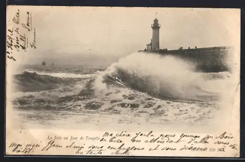 AK Le Tréport, Le Jetée, Un Jour de Tempête, Leuchtturm