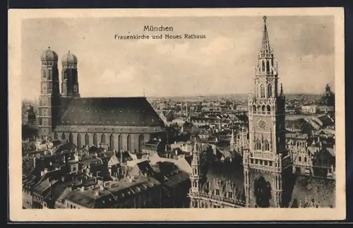 AK München, Frauenkirche und Neues Rathaus