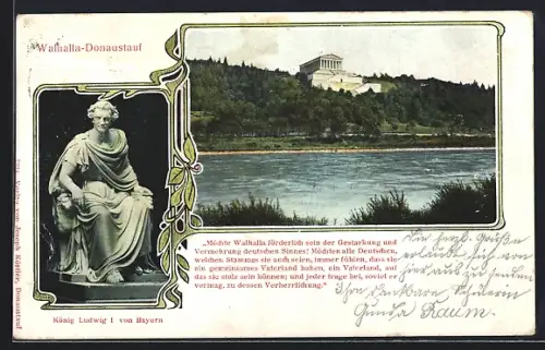AK Donaustauf, Walhalla und Figur König Ludwig I. von Bayern