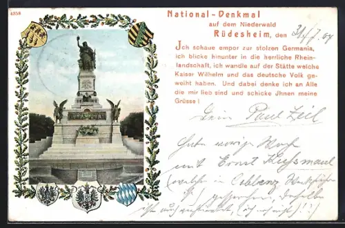 AK Rüdesheim, National-Denkmal auf dem Niederwald