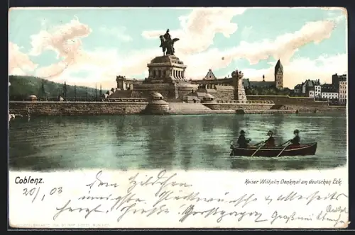 AK Coblenz, Kaiser Wilhelm-Denkmal am deutschen Eck