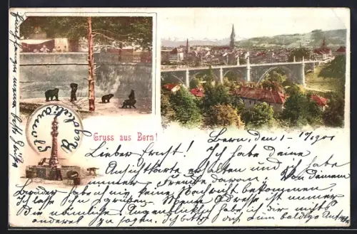 AK Bern, Teilansicht mit Viadukt, Bärengraben, Brunnen