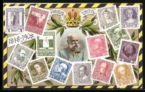 AK Österreich, Kaiser Franz Josef I. von Österreich, 1848-1908, Briefmarken