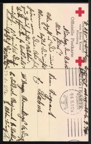 Künstler-AK Nürnberg, Kinder mit Fahne und Spendenbüchse, Rotes Kreuz-Sammlung