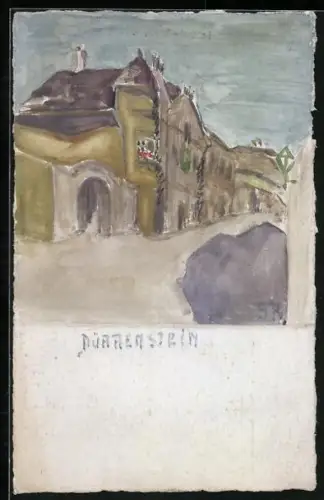 Künstler-AK Handgemalt: Dürrenstein, Strassenpartie im Ort