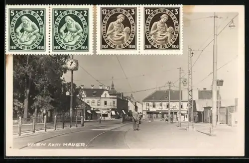 AK Wien-Mauer, Strassenpartie mit Strassenbahnhaltestelle