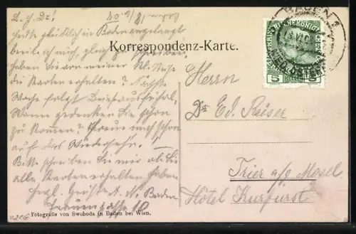 AK Baden b. Wien, Franz v. Kalers Café zur Jammerpepi im Helenental