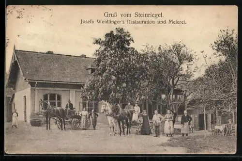 AK St. Andrä-Wördern, Gruss vom Steinriegel, Josefa Weidlingers Restauration und Meierei