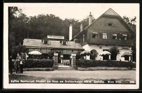 AK Wien, Kaffee-Restaurant Häuserl am Roan am Dreimarkstein