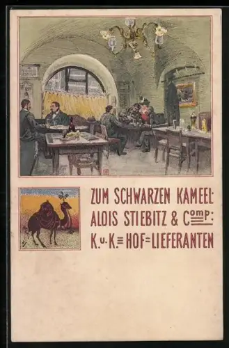 Lithographie Wien, Gasthaus zum Schwarzen Kameel, Bogengasse 5