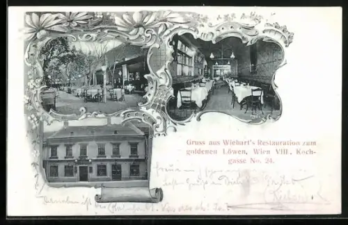 AK Wien, Gasthaus Wiehart`s Restauration zum goldenen Löwen in der Kochgasse 24