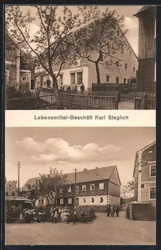 AK Hinterhermsdorf, Lebensmittel-Geschäft Karl Steglich, Aussenansicht
