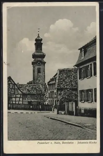 AK Frankfurt a. Main, Bornheim, Strassenpartie an der Johannis-Kirche