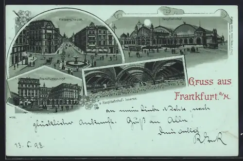 Mondschein-Lithographie Frankfurt a. M., Hotel Frankfurter-Hof, Hauptbahnhof, Innenansicht