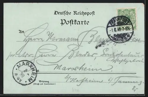 Mondschein-Lithographie Frankfurt a. M., Teilansicht, Opernhaus, Kaiser Wilhelm-Denkmal