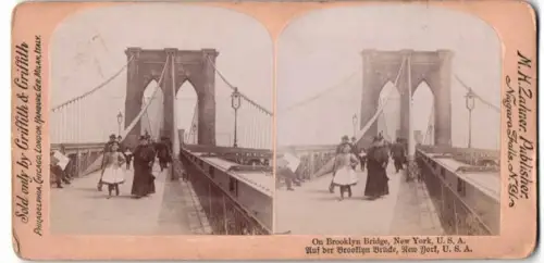 Stereo-Fotografie M. H. Zahner, Niagara Falls, Ansicht New York City, Brooklyn Bridge