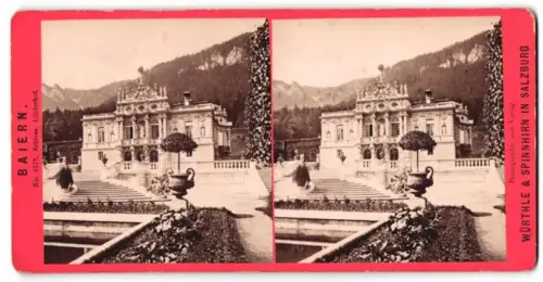 Stereo-Fotografie Würthle & Spinnhirn, Salzburg, Ansicht Ettal, das Schloss Linderhof von König Ludwig II. von Bayern