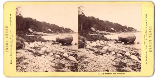 Stereo-Fotografie Sophus Williams, Berlin, Ansicht Sassnitz, am Strand, Blick zur Badeanstalt