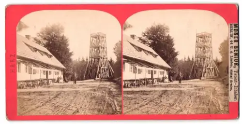 Stereo-Fotografie Moser Senior, Berlin, Ansicht Gernrode, die Victorshöhe mit alten Holzturm