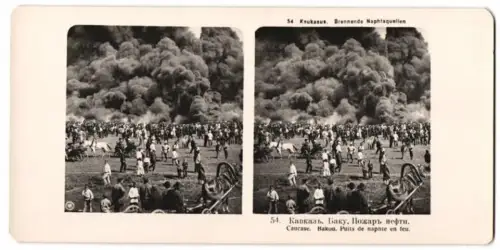 Stereo-Fotografie unbekannter Fotograf, Ansicht Baku, brennende Naphtaquellen