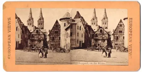 Stereo-Fotografie unbekannter Fotograf, Ansicht Boppard a. Rh., Blick in die Stadt mit fachwerkhäusern
