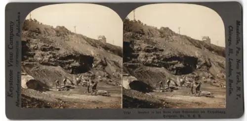 Stereo-Fotografie Keysteon View Co., Meadville, Ansicht Seranton / PA., Bergbau, Kohleader am Berghang wird abgetragen