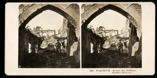 Stereo-Fotografie NPG, das zerstörte Kloster Messines im Weltkrieg 1914-1916